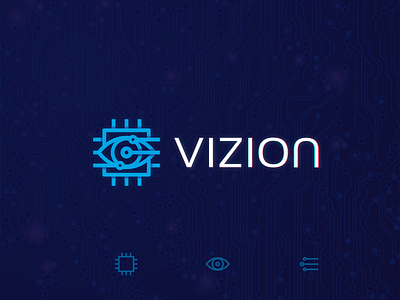 Vizion Logo bitcoin chip crypto currency design digital eye logo logomark logos logotype mark microchip