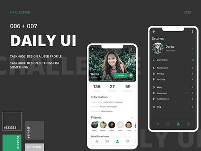 DAILY UI 006+007 | USER PROFILE AND SETTINGS