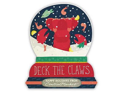Central Market Holiday Signage christmas holiday illustration lobster seafood snow globe