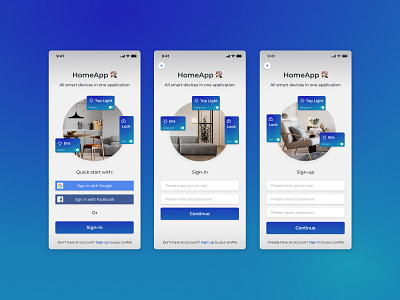 Login screens UI for HomeApp app design ui ux