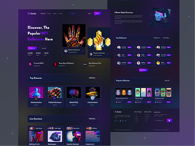 Axies-NFT Marketplace Landing Pages. animation bitcoin blockchain cryptocurrency darktheme ethereum exchange fintech landing page luval nft marketplace marketplace nft nft website design nftmarketplace nfts platform trading ui design wallet web design