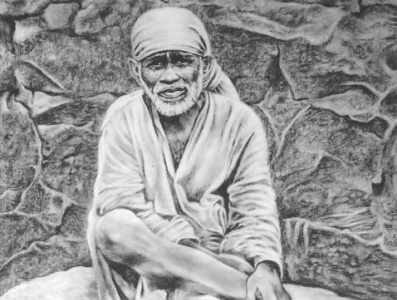 Sai Baba Charcoal Sketch