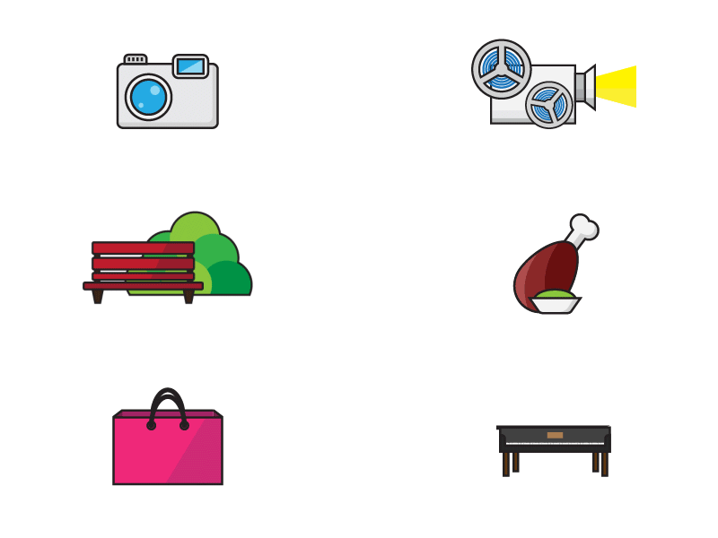 Animated Icons: Leisure after effects animated icons animation colored flat food gif holidays illustrator outing recreation weekends