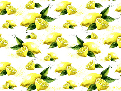 Watercolor lemon seamless pattern