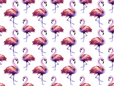 Watercolor pattern of flamingos