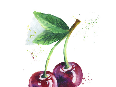 Cute watercolour with cherries art artistic artwork background beautifully berry bright cherry closeup color delicious design dessert diet drawing drawn drop food fresh freshness