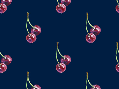 Modern watercolor cherry pattern.