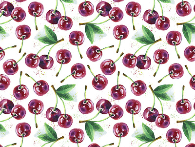 Cute modern watercolour with cherries abstract art artistic artwork background berry branch card cherry color colorful decorative design drawing drawn eating fabric food fresh fruit