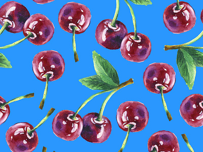 Modern watercolor cherry pattern.