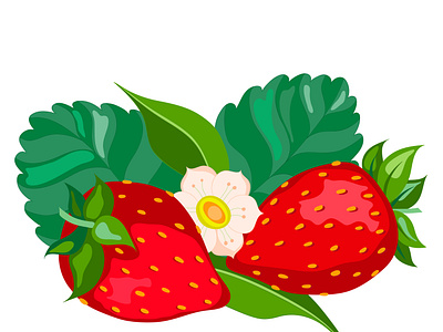 Isolated illustration of strawberries and leaves agriculture beautiful closeup drawing element flower fruity health icon ingredient juice leaves object piece product raw season seed set whole