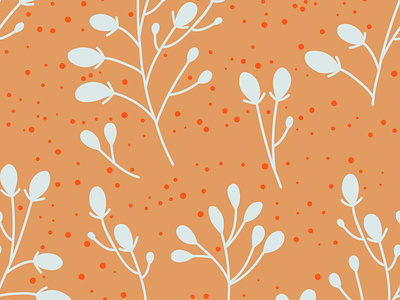 Seamless pattern of branches with berries drawn by hand