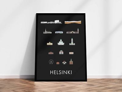 Helsinki Architecture Poster architecture building church finland futura graphic design helsinki illustration library minimal poster print print design train station