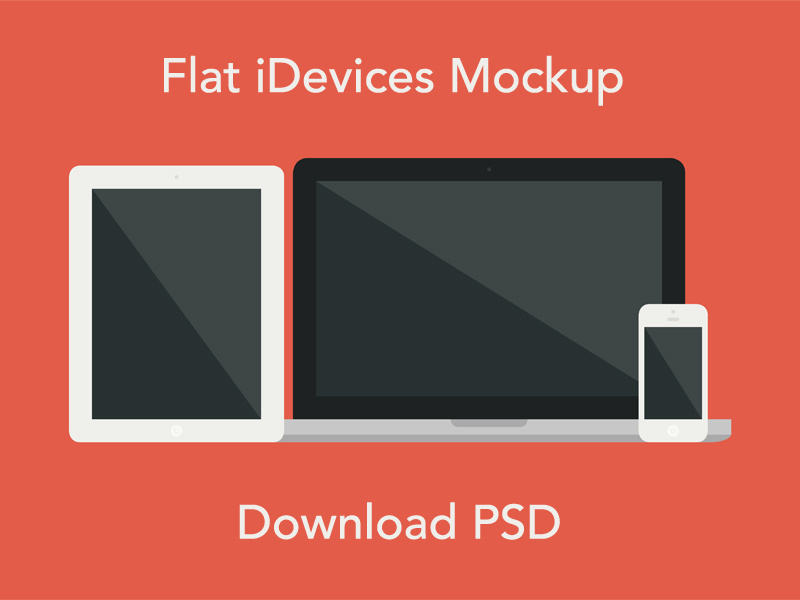 Flat iDevices Mockup PSD flat mockup psd iphone ipad macbook air macbook pro apple imac photoshop download free resource