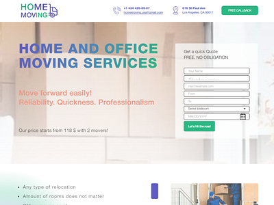 One-page website for a moving company in Los Angeles