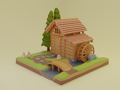 Watermill 3d 3d art blender3d branding design farm farmer green harvest moon icon illustration illustrator minimal