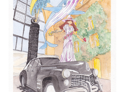 Rainy Taxi outside [Meme in Dali's wo illustration
