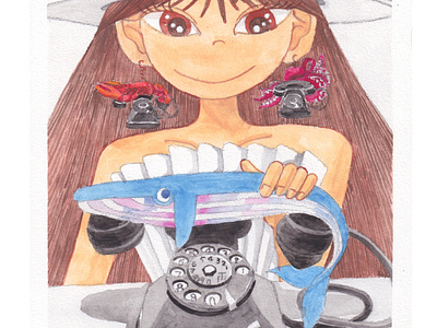 Whale Telephone instead of Lobster [Meme in Dali's world] illustration