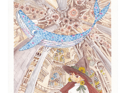 Meme and Coola in the Sagrada Familia illustration