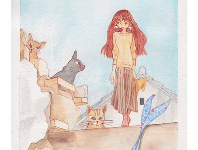 Somewhere in Córdoba with some cats illustration