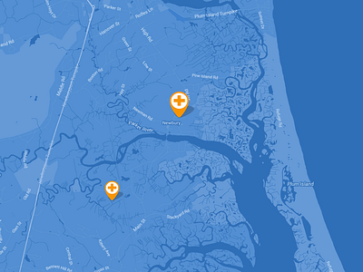 Custom Styled Google Map api blue google health location map orange pin