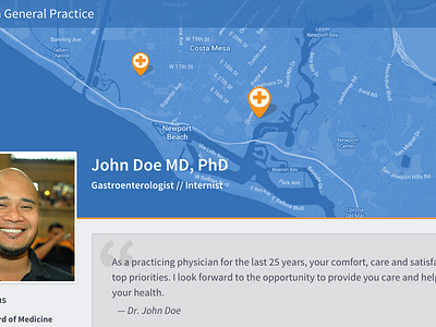 Doctor Profile blue map maps medical orange pin profile source sans ui ux