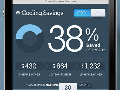Mobile Energy Savings Calculator blue calculator data energy infographic iphone mobile savings toggle ui web app