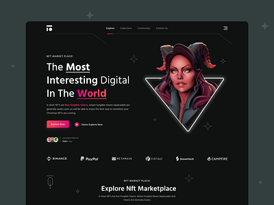 NFTs Marketplace - Web Design. crypto cryptocurrency header home page interface landing page landingpage minimal nft landingpage ui uiux user interface ux web web design web landing page webdesign website website interface