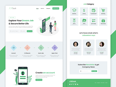 JOBSeek - Job Finder Landing Page Website career company cv employee employment figma green hiring job job finder job portal job seek landing page minimalist process recruitment ui website