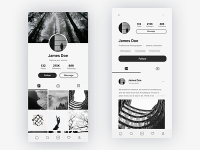 User Profile - Daily UI #006 black clean frame media mobile mobile layout monochrome picture profile social social media user user profile white