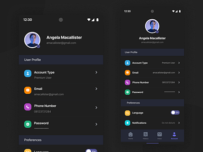 Settings - Daily UI #007 black challenge clean daily ui daily ui 007 dark mode minimalist mobile application mobile phone purple settings user