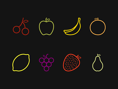 Fruit shapes apple banana cherry flat fruits grapes icon lemon orange pear shapes strawberry