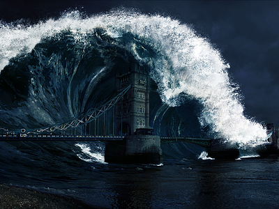 London Tsunami apocalypse apocalyptic landscape darkness england london matte painting thames tidal wave tower bridge tsunami united kingdom wave