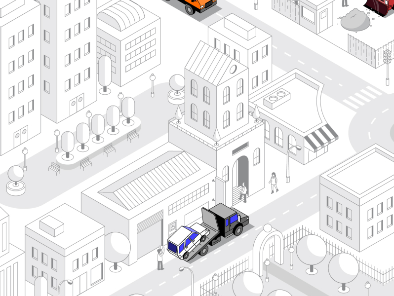 Isometric City for Comvoy.com building city design illustration isometric line truck vector