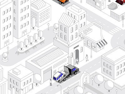 Isometric City for Comvoy.com building city design illustration isometric line truck vector