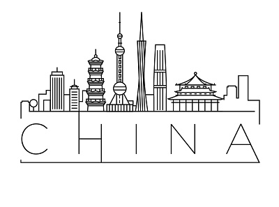 China Minimal Skyline asia building china city design flat icon illustration line linear minimal vector