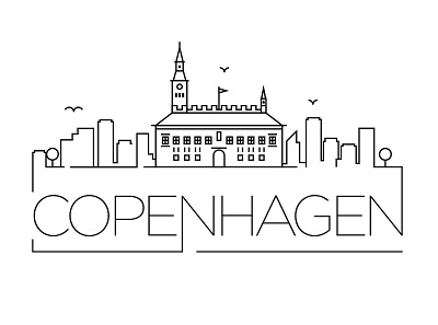 Copenhagen Minimal Skyline building city copenhagen denmark design flat icon illustration line linear minimal vector