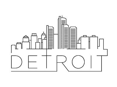 Detroit Minimal Skyline building city design detroit flat icon illustration line linear minimal usa vector