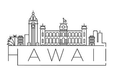 Hawaii Minimal Skyline america building city design flat hawaii icon illustration island line linear minimal usa vector