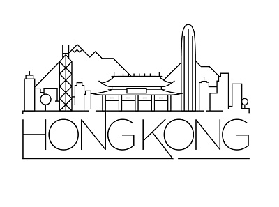 Hong Kong Minimal Skyline asia building china city design flat hongkong icon illustration line linear minimal stroke vector