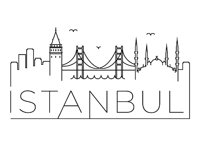 Istanbul Minimal Skyline building city design flat galata galata tower icon illustration istanbul line linear minimal turkey vector