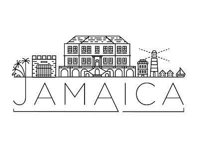 Jamaica Minimal Skyline america building city design flat icon illustration jamaica kingston line linear minimal stroke vector