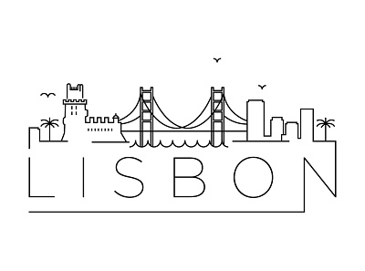 Lisbon Minimal Skyline belem building city design flat icon illustration line linear lisbon minimal portugal stroke tower vector