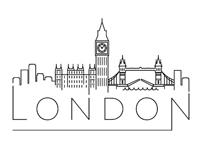 London Minimal Skyline big ben british building city design england flat icon illustration line linear london minimal thames uk vector