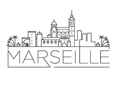 Marseille Minimal Skyline building city cote d azur design flat france icon illustration line linear marseille minimal vector