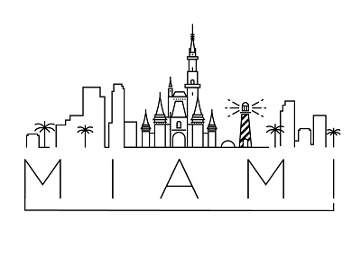 Miami Minimal Skyline america building city design disneyland flat icon illustration line linear miami minimal stroke usa vector