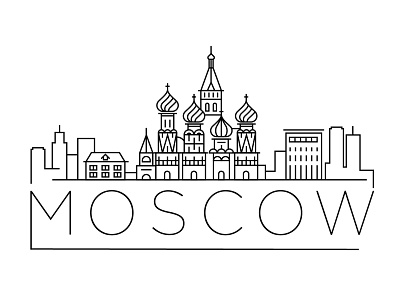 Moscow Minimal Skyline building city design flat icon illustration line linear minimal moscow russia vector