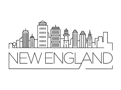 New England Minimal Skyline building city design flat icon illustration line linear minimal new england stroke usa vector