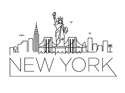 New York Minimal Skyline building city design flat icon illustration line linear minimal new york usa vector