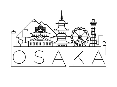 Osaka Minimal Skyline building city design flat icon illustration japan japanese line linear logo minimal osaka stroke vector