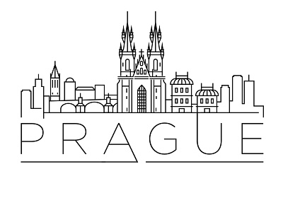 Prague Minimal Skyline building city czech design flat icon illustration line linear minimal prague skyline vector